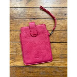 Pink Textured Faux Leather Wristlet